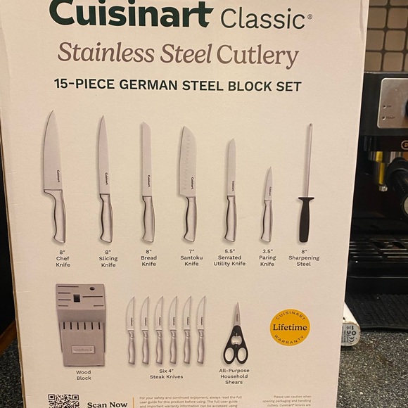 Cuisinart Silver and White Knife Set with Wooden Block - Picture 4 of 6